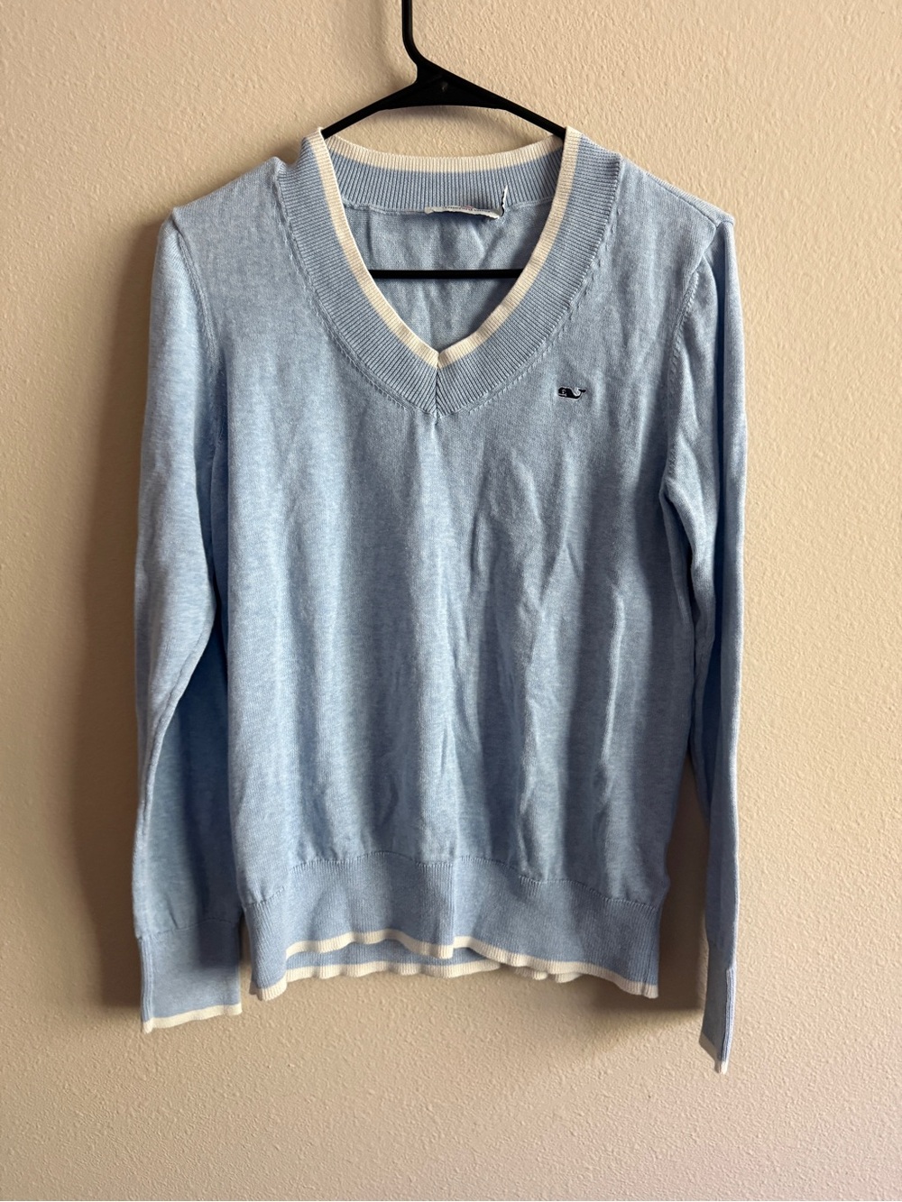 Vineyard Vines Pale Blue V-Neck Sweater with White Trim